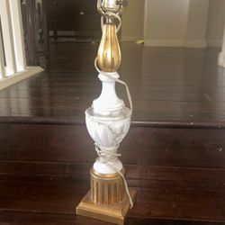 Antique Table Lamp Carved Marble And Wood