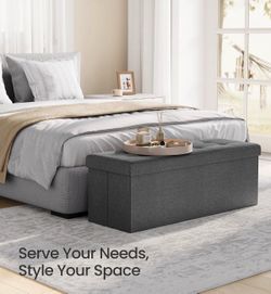 43 Inches Folding Storage Ottoman Bench, Ottoman Foot Rest, End of Bed Bench, Storage Chest, Load 660 lb, for Living Room, Bedroom, Entryway, Dark Gra