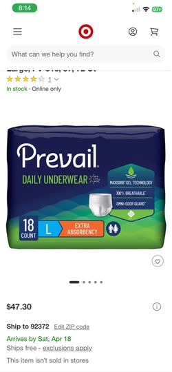 24 Prevail Pre-Fit Daily Underwear (Size Large) 18 count