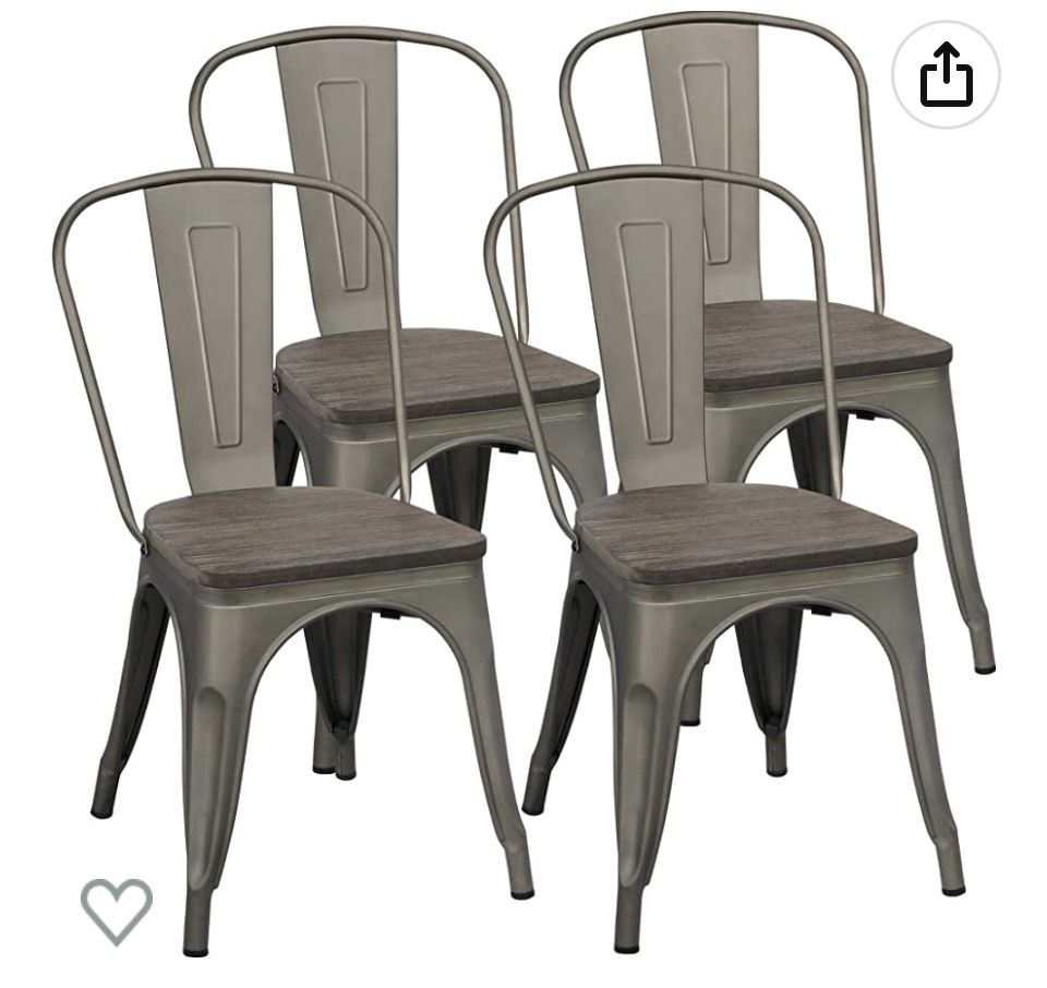 4 Brand New Metal Dining Chairs With Wooden Seat