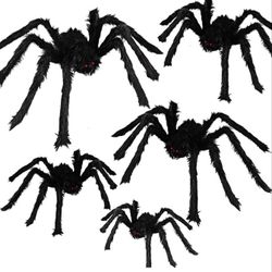 Halloween Spider Decorations Outdoor - 5 PCS Realistic Hairy Scary Spider Set, Creepy Indoor Yard Home Decor (5 Different Sizes)