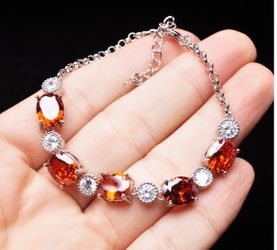 14.2g Natural Orange Red Garnet Crystal Round Beads Bracelet AAA