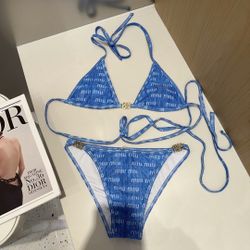 miumiu blue letter new sexy two-piece swimsuit👙