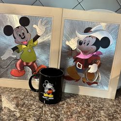 vintage Walt Disney Cowboy Mickey Mouse Dufex foil art print+ vintage Mug