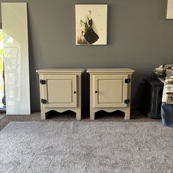 Pair of Nightstands  Riverstone color 30”tall 34”wide  Refinished older style pieces  clean no scratches no smells  All wood