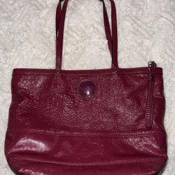 Authentic COACH Poppy Signature Metallic Sateen Tote Bag Magenta Berry F15142
