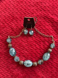 Jewelry Set Earnings And Necklace Blue 