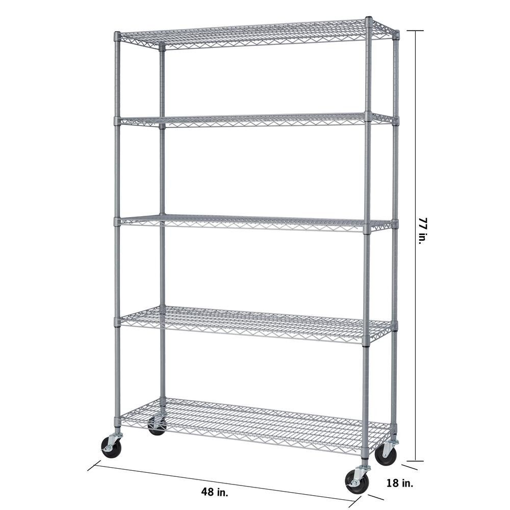 TRINITY 5 Tier Wire Shelving Rack with Wheels