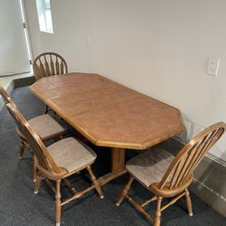 Tile And Wooden Table With Leaf To Expand Size With 4 Chairs