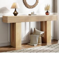 63-Inch Long Entryway Console Table with a Fluted Design, Thick Wood Farmhouse Sofa Table Behind Couch, Narrow Hallway Accent Table for Living Room, F