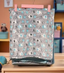 Luvable Friends Large Baby Blanket 30x36 Teal Grey Elephant Sherpa Lovey GUC