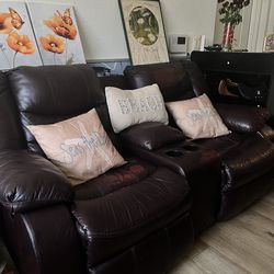 Dark Brown Couch w/ Console and Cupholders