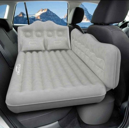 Car Air Mattress, Inflatable SUV Truck Car Camping Mattress for Back Seat, Thickened Travel Car Bed Sleeping Pad with Car Air Pump 2 Pillows (Grey)