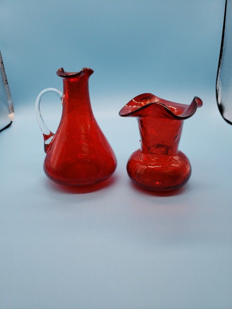 Ruby Red Crackle Glass