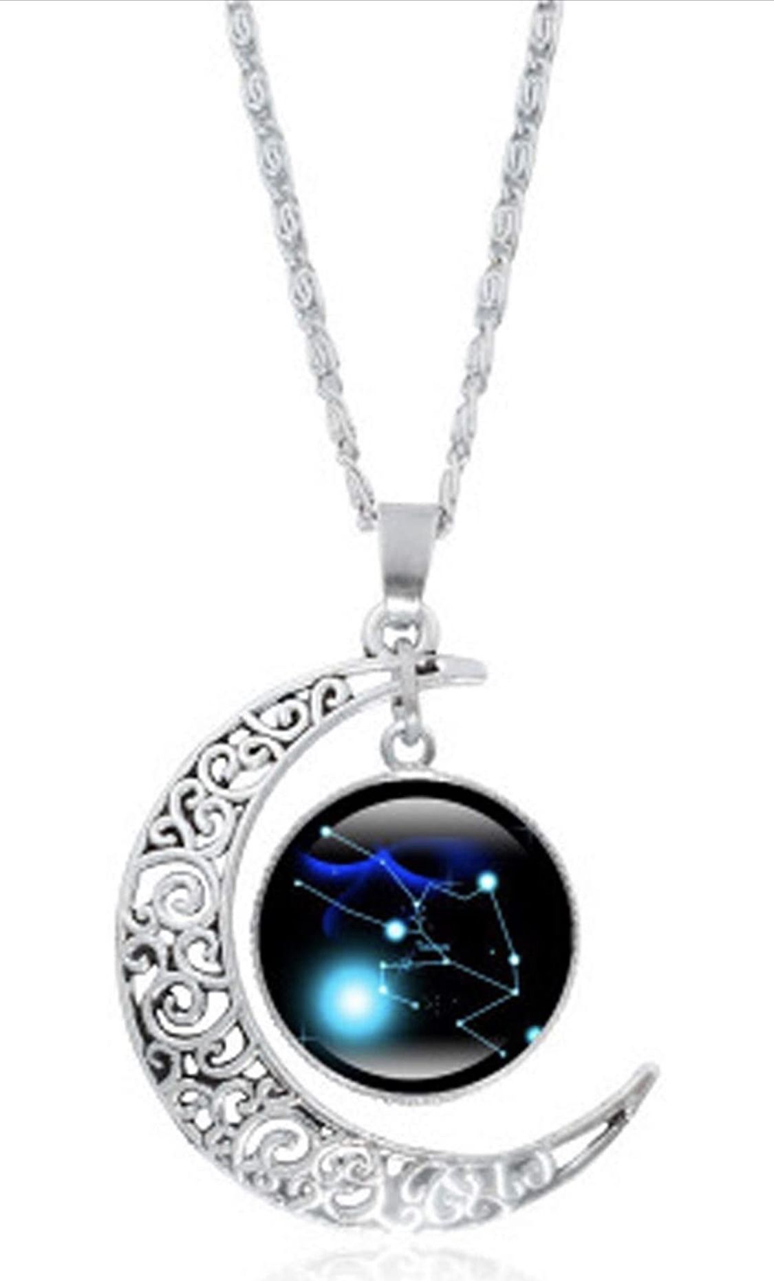 12 Constellation Moon Necklace Gifts Astrology Galaxy & Crescent Moon Glass Bead Pendant Necklace for Mom Present Women Her Girls