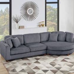2-Piece Sectional Set XL RAF Chaise + LAF Sofa + 4 Accent Pillows  Color: Dark Gray.   Seccional De 4 Piezas Nuevo Color Gris Oscuro 