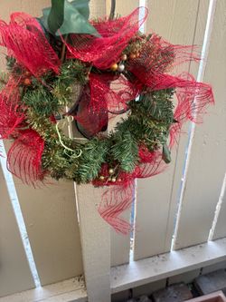 Christmas Wreath with Red Mesh Ribbon
