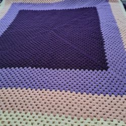 Afghan Hand Crocheted Afghan in Shades of Purple 68 x 68 Acrylic Smoke Free New  68 x 68, all Acrylic and smoke free. Caron - Deep Violet, Threads & L