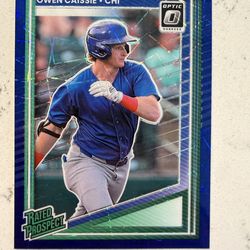 2025 Panini Donruss Optic Rated Prospects Owen Caissie #186 Blue Velocity Prizm Chicago Cubs