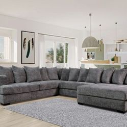 Brand New Dark Gray Chenille Oversized Chaise Sectional Sofa