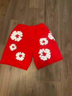 red denim tear shorts