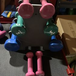 (4) Pairs Of Dumbbells and Storage Rack