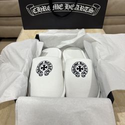 Chrome Hearts White Hotel Slippers - Size Large