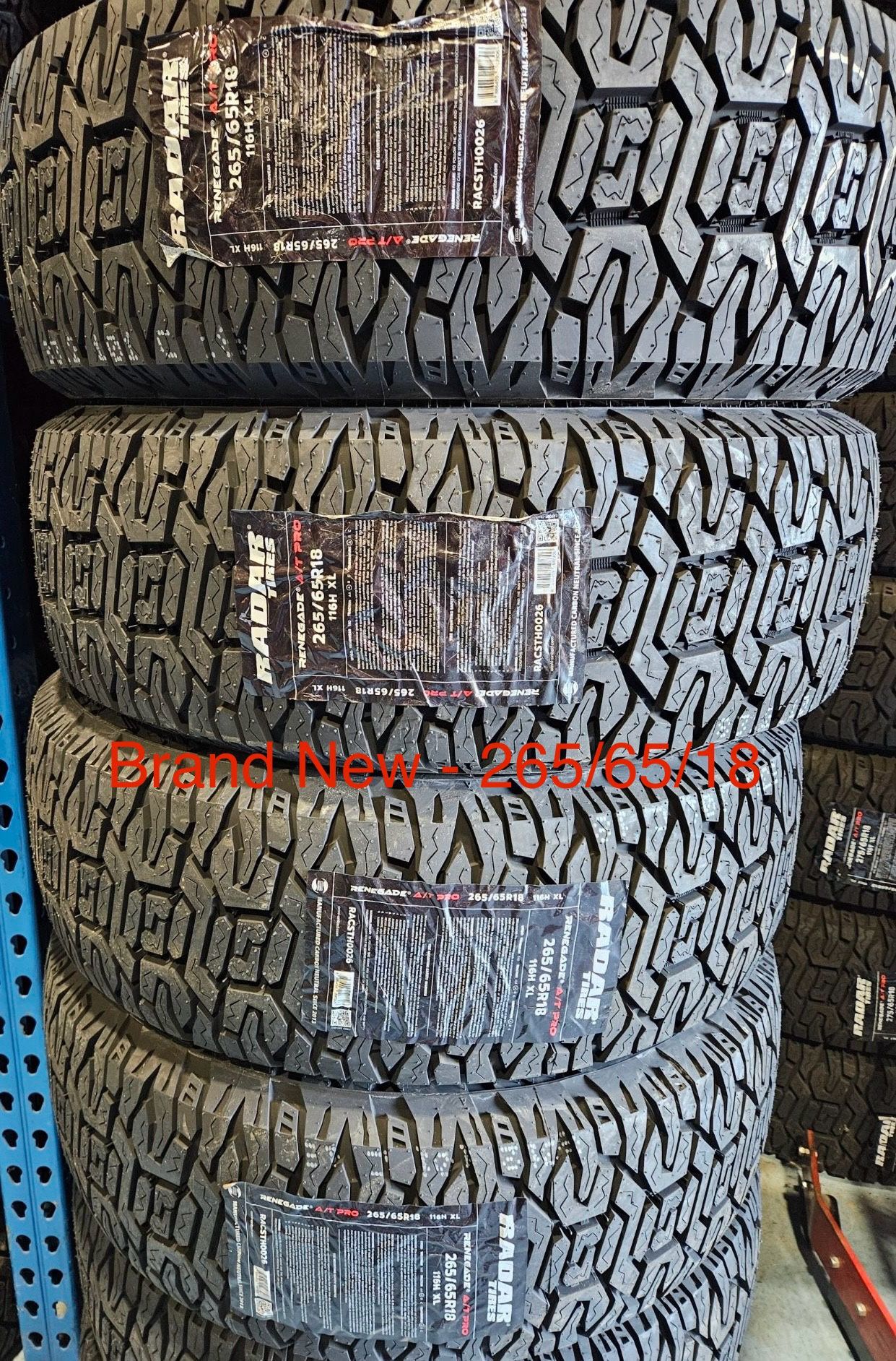 (4) - 265/65/18 Radar Renegade A/T Pro Tires