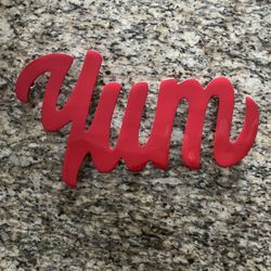 Crate&Barrel  YUM Red Shiny Metal Trivet Wall Decor Wall Art 