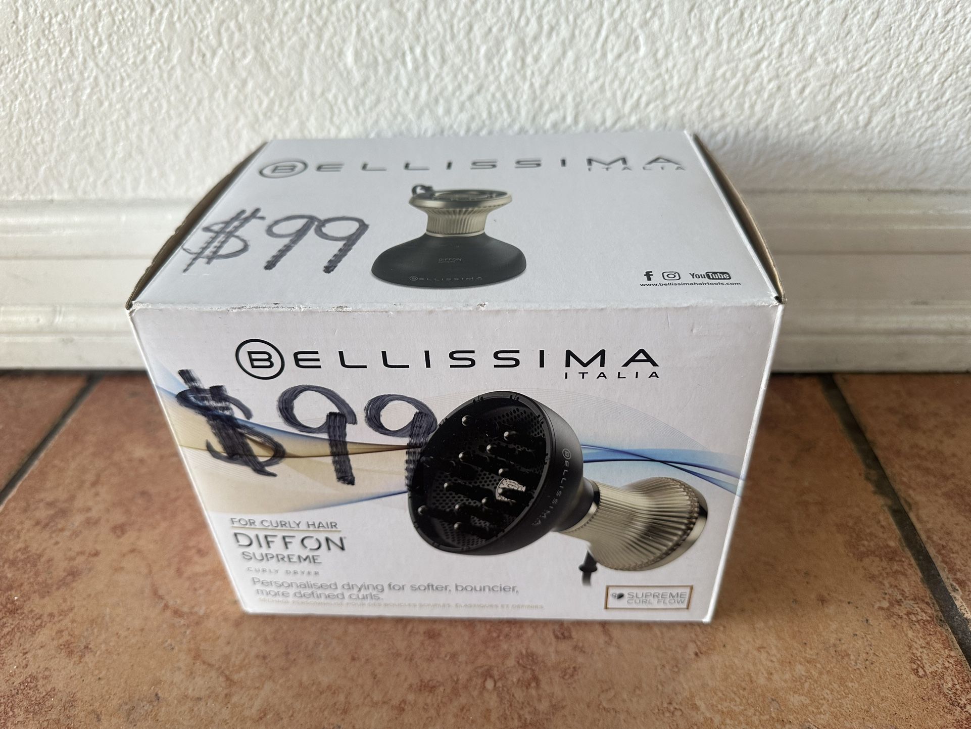 Bellissima Italia Diffon Supreme Diffuser & Curly Hair Dryer - XL Diffuser for Quick Drying - Cool Button - Anti-Frizz Technology
