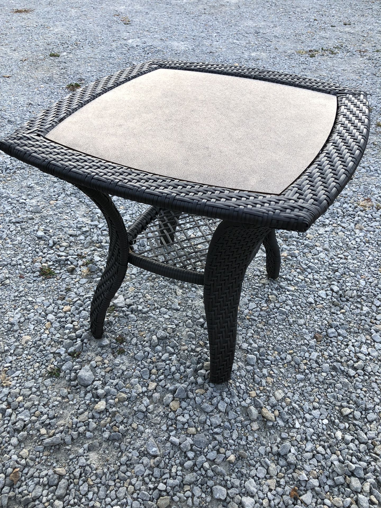 Wicker and glass side table