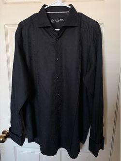 Robert Graham  Mens Button Shirt Black Paisley Flip Cuff Size 44-17.5.
