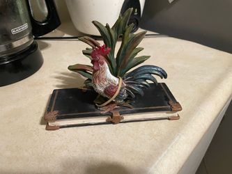 rooster napkin or mail holder. $10.Very heavy, very vintage.