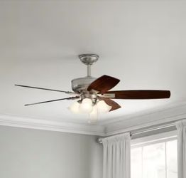 Hampton Bay 52” Ceiling Fan w/ Light – Brushed Nickel Reversible Blades