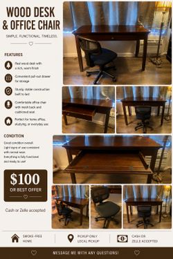 WOOD DESK & OFFICE CHAIR