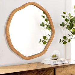 Natural Round Wood Mirror 30 Inch Asymmetrical Circle Vanity Retails $132