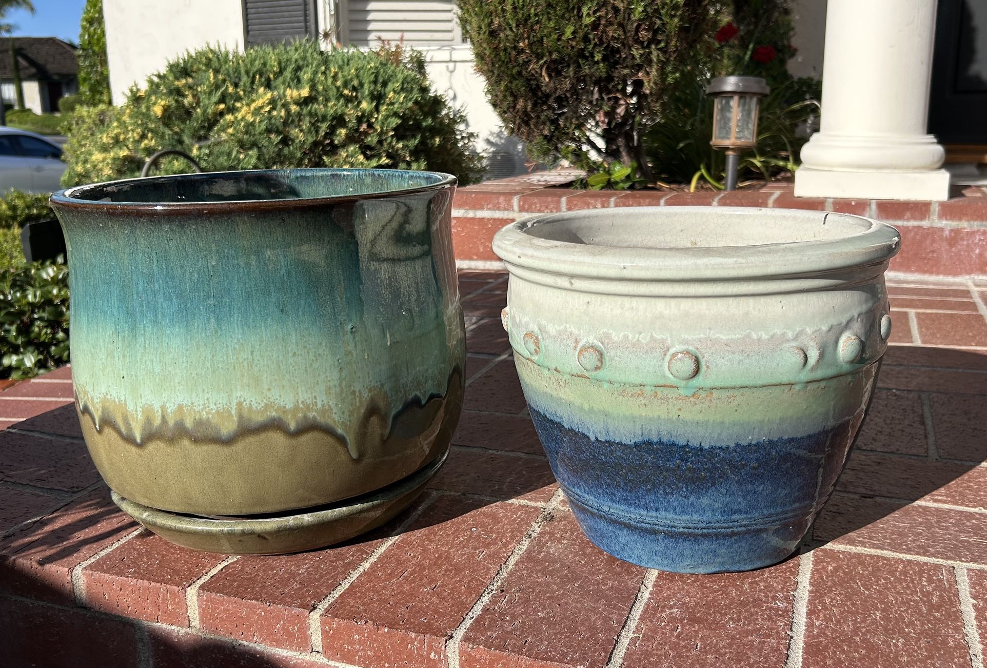 Lot of 2- Glazed Ceramic Decorative Planter Blue Flower Pots Planters Tree Succulent Cactus Garden Decor Small Medium Glazed Drip 