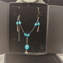 Personal Accents Glass Blue Beads Necklace With French Hook Earrings