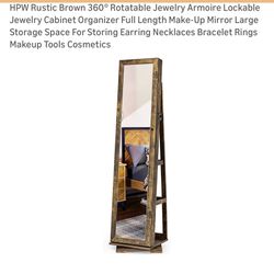 360° Rotating Jewelry Armoire Cabinet with Full Length Mirror - Rustic Brown