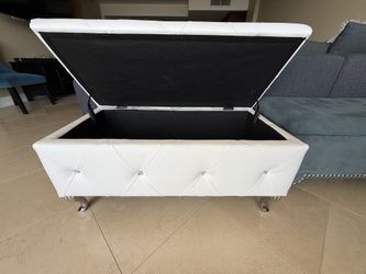 White Blinged Out Storage Bench