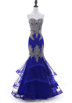 Royal blue and silver evening dress