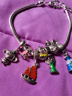 Disney Charm Bracelet, Peterpan Charm, Gus Charm, Cinderella Dress Charm, Tinker Bell Charm, Minnie Mouse Charm