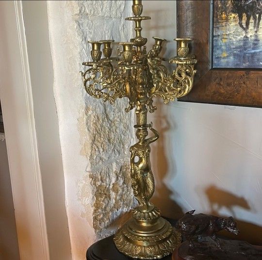 French Antique Solid Bronze Candelabra. Early 19 Century
