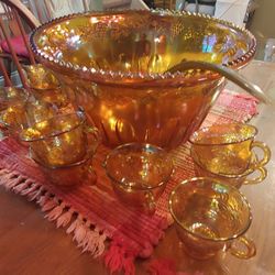 PRINCESS AMBER PUNCH BOWL/CUPS/LADLE