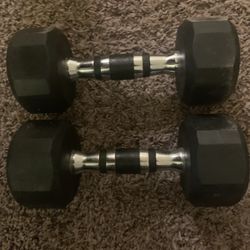 New Pair Of Two 10 Pound Dumbbells Nice Rubberized  Steel Cast Iron Work Out Weights Others Also 