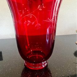VTG Longaberger Ruby Red Color Etched Large 10” Hurricane Candle Holder