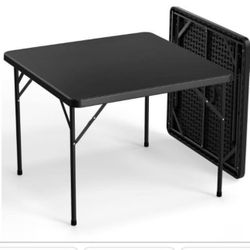 Black Card Square Table, 38 inch Foldable Legs Full Table Top,