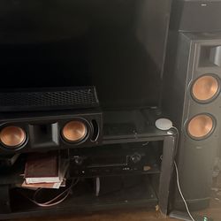 Klipsch home theater speakers two tower speakers two rear speakers  one center channel speaker one subwoofer
