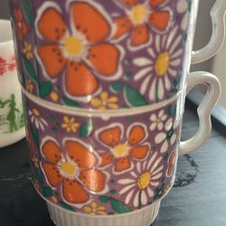 Vintage 1970’s Stackable Flower Print Mugs 