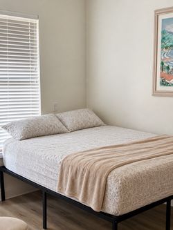 Black Metal Platform Bed Frame and Queen Size Mattress